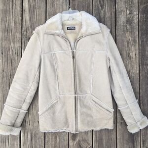 XOXO Women's Soft Cream Suede/Leather Y2k Lined Coat Juniors M